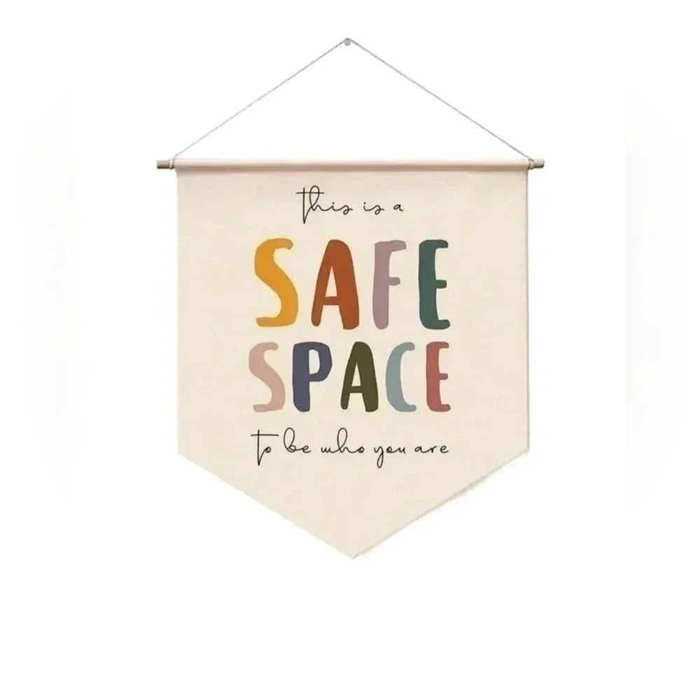 this is a safe space to be who you are canvas hanging sign home decor sign tapes